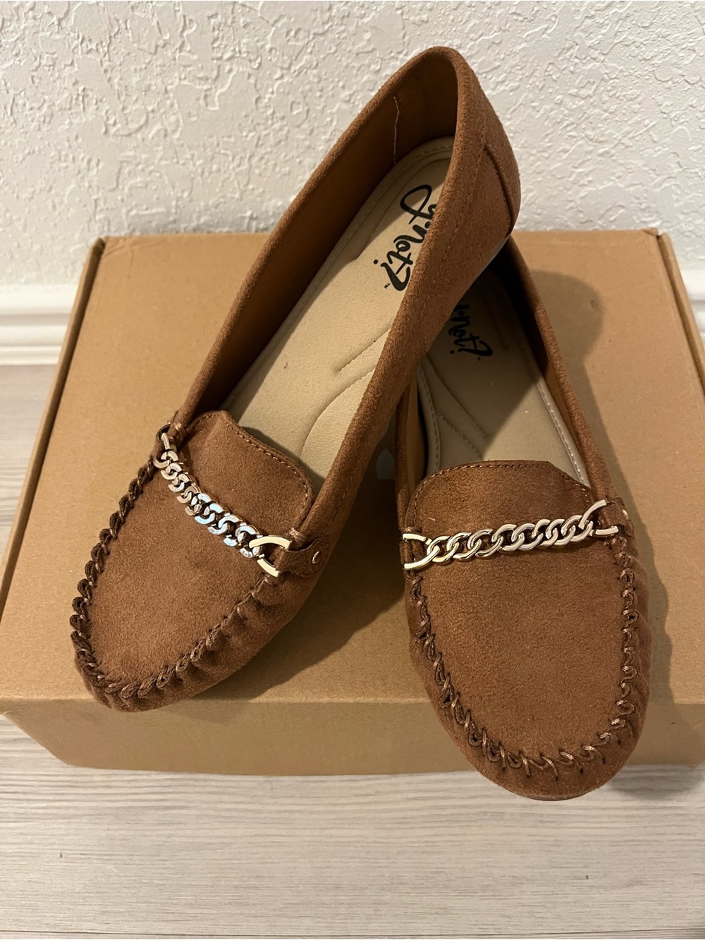 Women's Brown Suede-Effect Chain Loafers